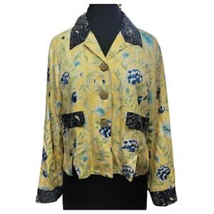 Vintage Yellow Floral Button Up Blouse Size Medium